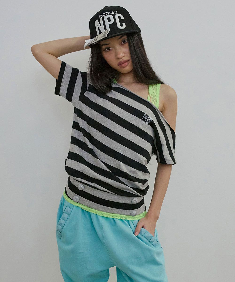 스컬프터(SCULPTOR) Button Stripe Tee Melange Gray - 사이즈 & 후기