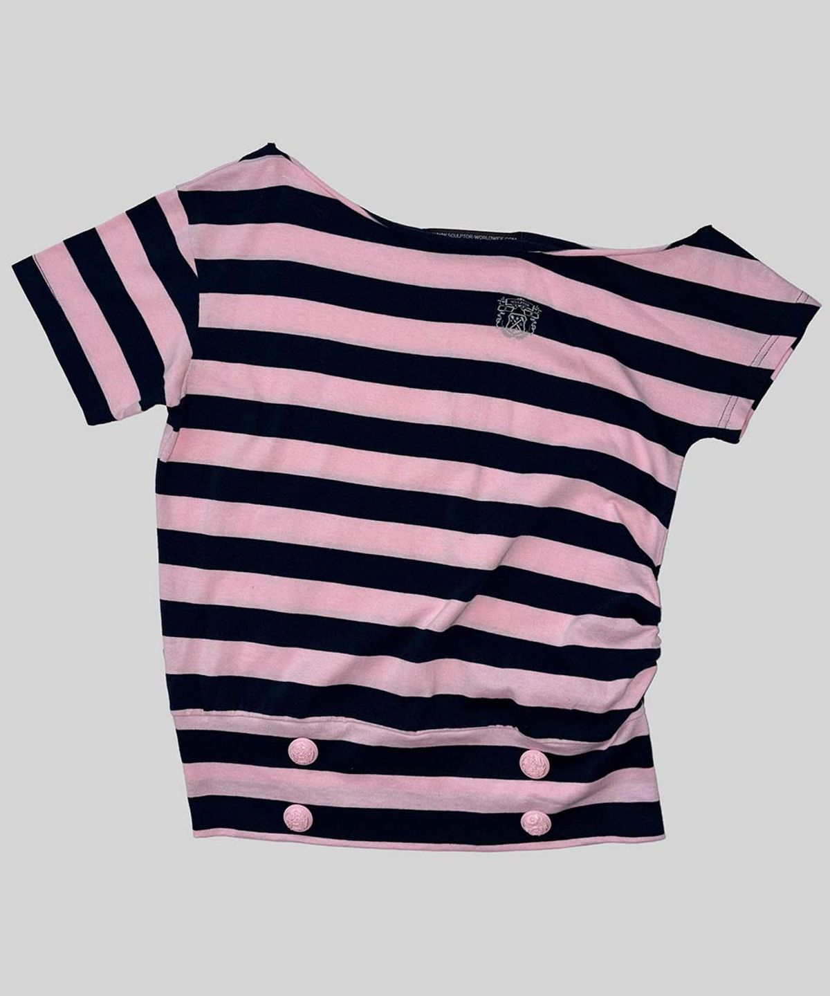 스컬프터(SCULPTOR) Button Stripe Tee Pink