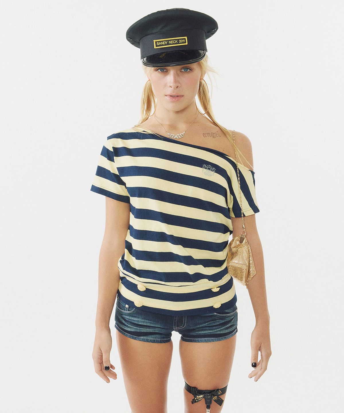 스컬프터(SCULPTOR) Button Stripe Tee Yellow