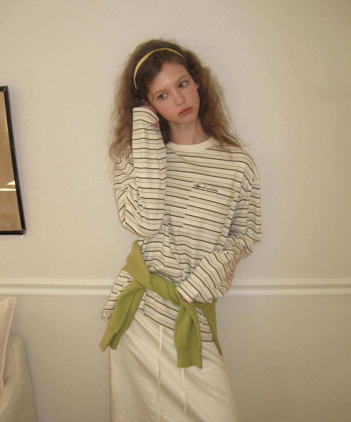 어패럴아카이브(APPAREL ARCHIVE) Bagle stripe long sleeve tee - Ivory