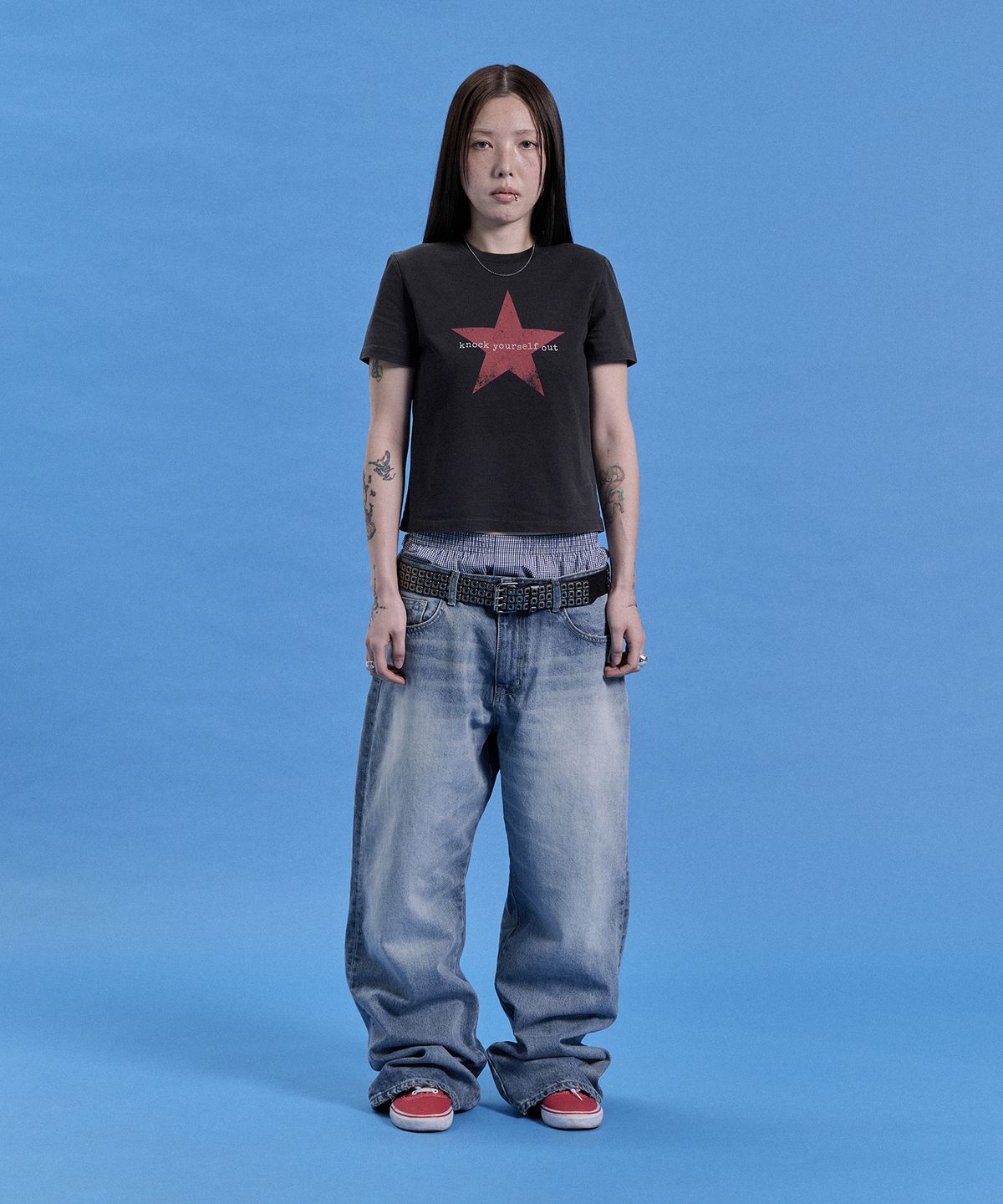 카이소(KYSO) 피스 심볼 데님 빈티지 블루