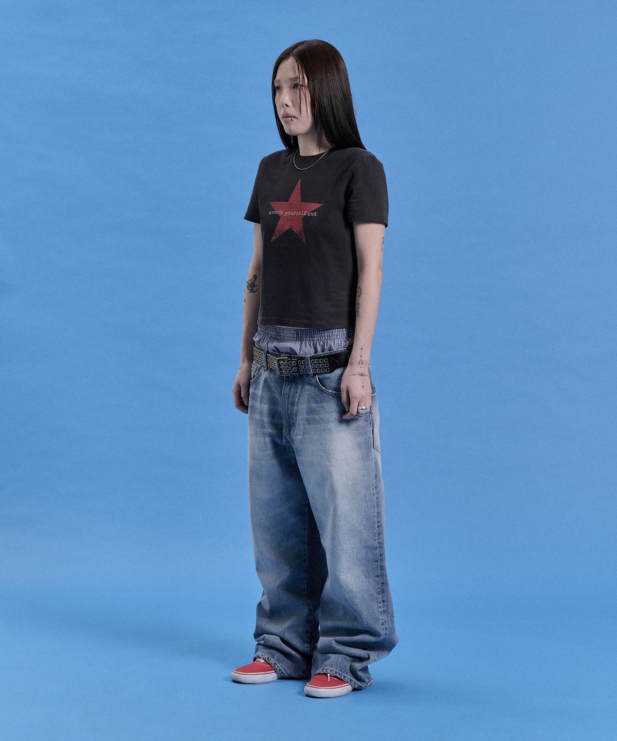 카이소(KYSO) 피스 심볼 데님 빈티지 블루