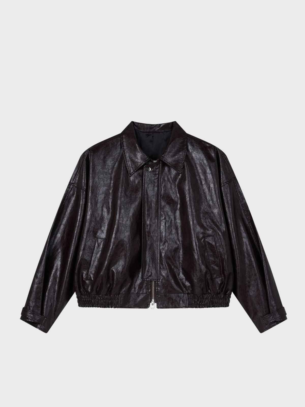비수스(VISUS) Glossy Leather Bomber Jacket_Brown