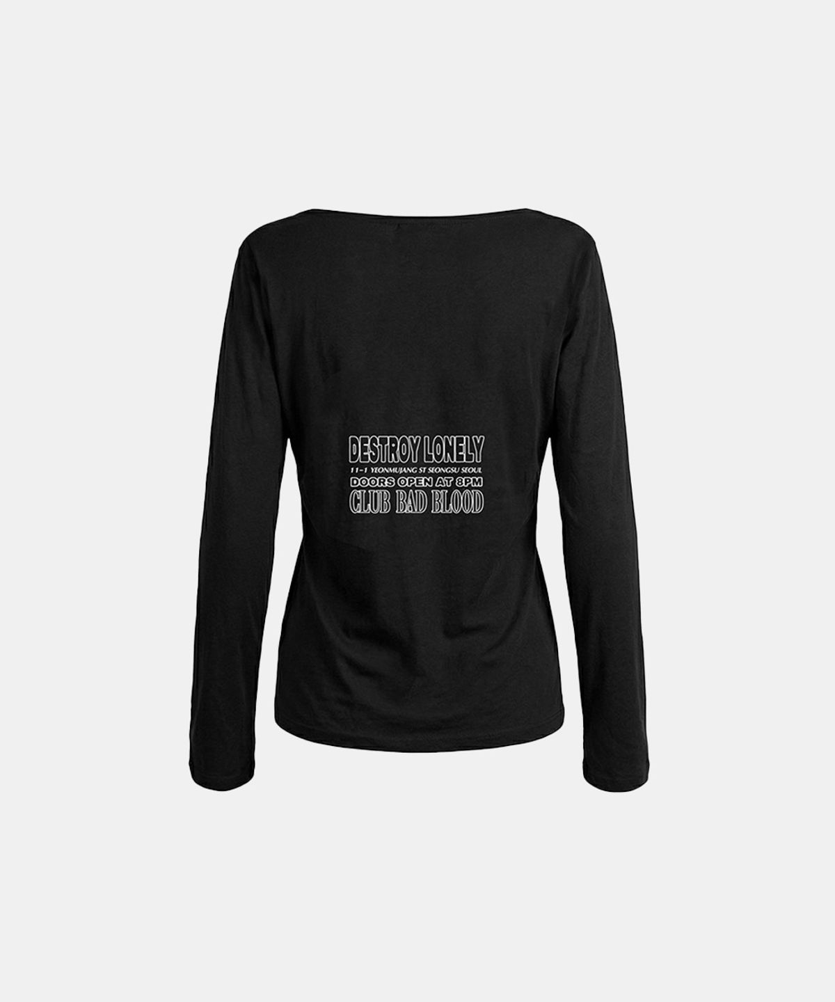 배드블러드(BADBLOOD) CLUB BAD POST Boat Neck T-Shirt - Black