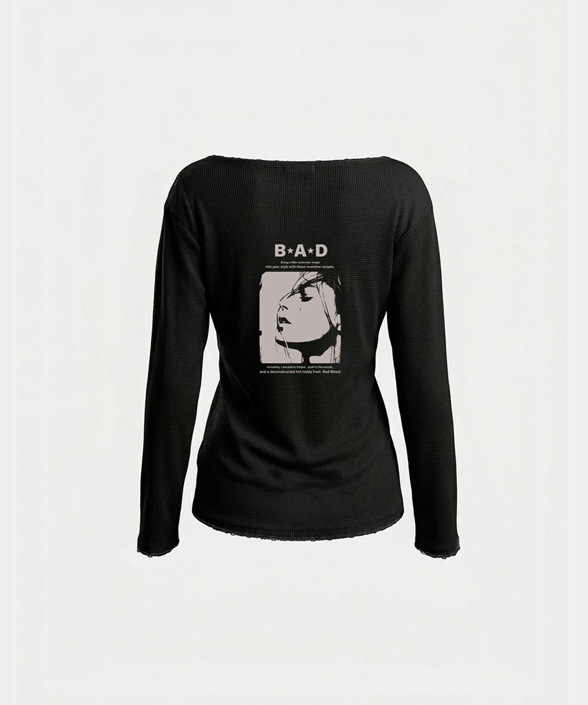 배드블러드(BADBLOOD) H.B.B. Waffle Boat Neck T-Shirt – Black