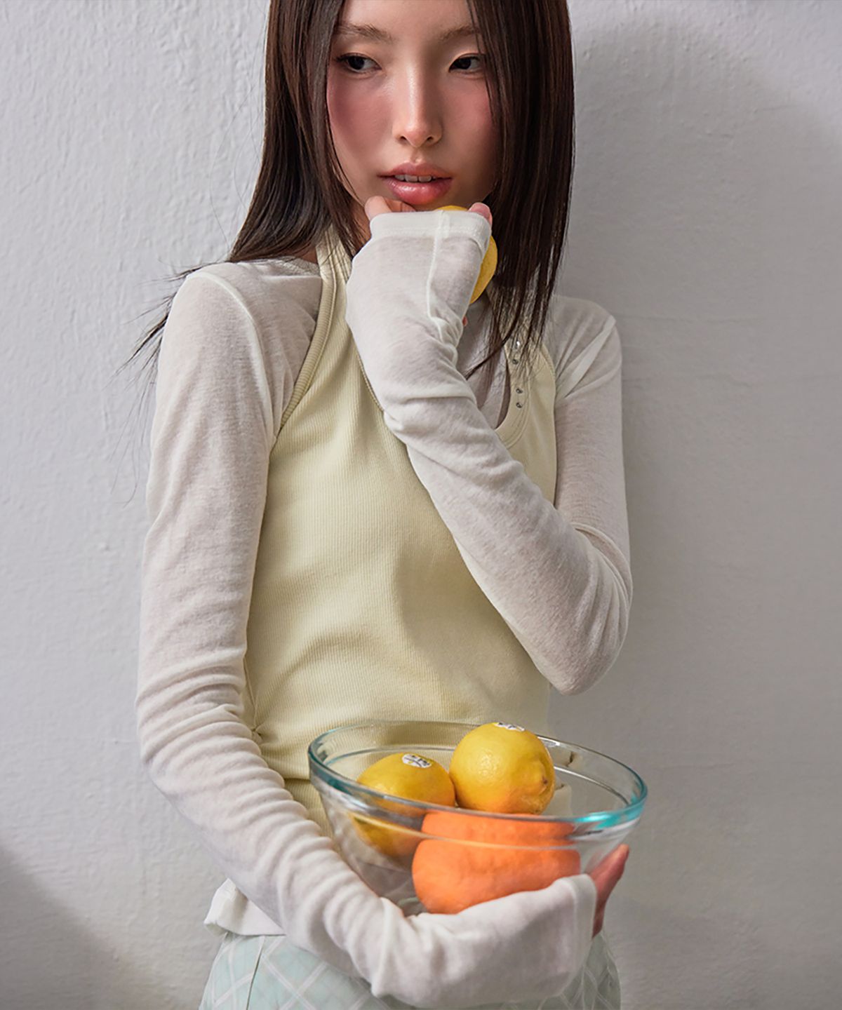 런던다다(LONDONDADA) Layered Sheer Tencel T-shirt, IVORY