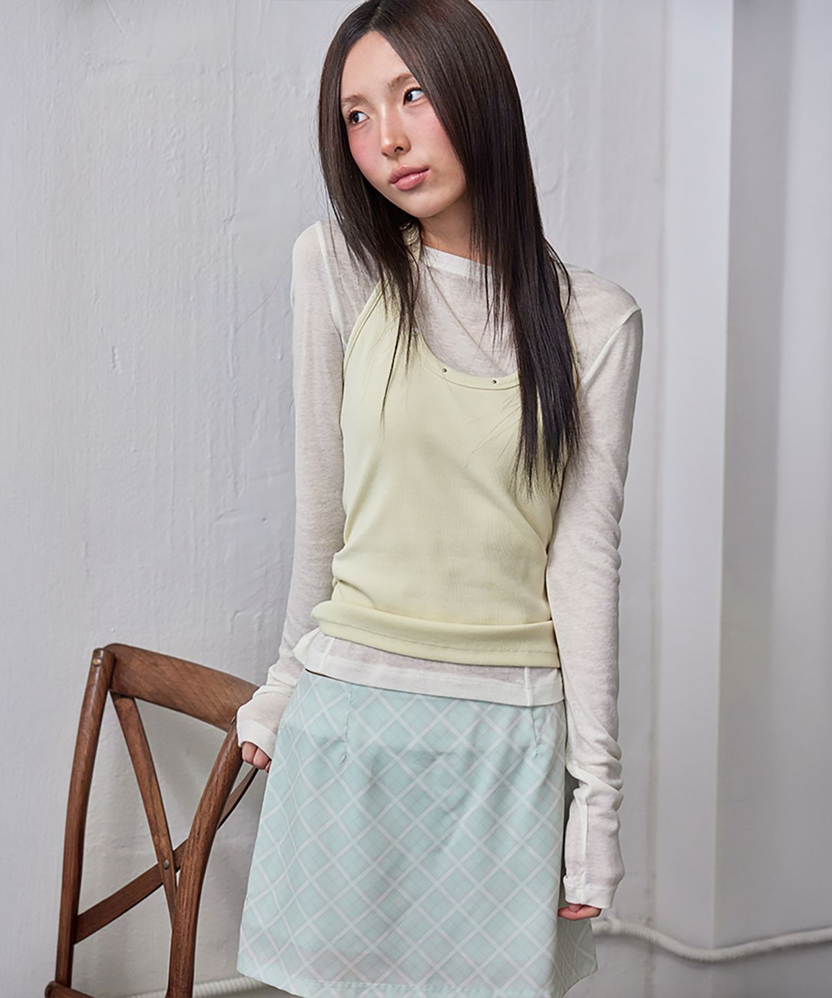 런던다다(LONDONDADA) Layered Sheer Tencel T-shirt, IVORY