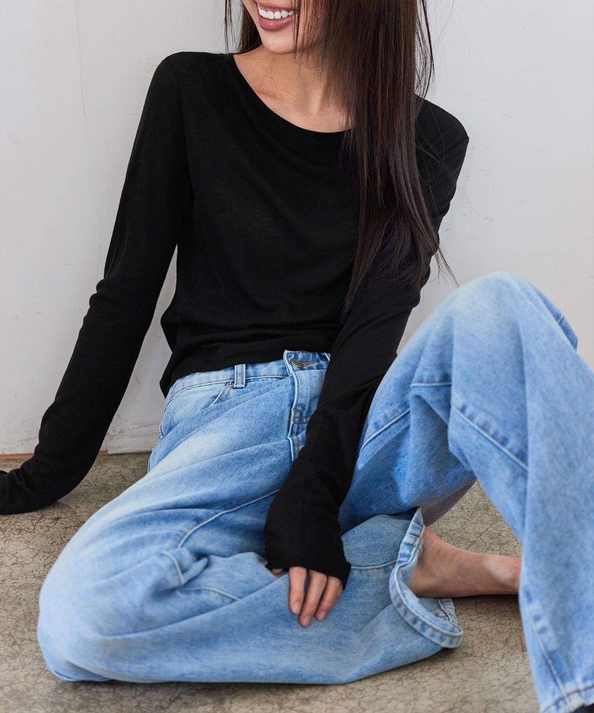 런던다다(LONDONDADA) Layered Sheer Tencel T-shirt, BLACK