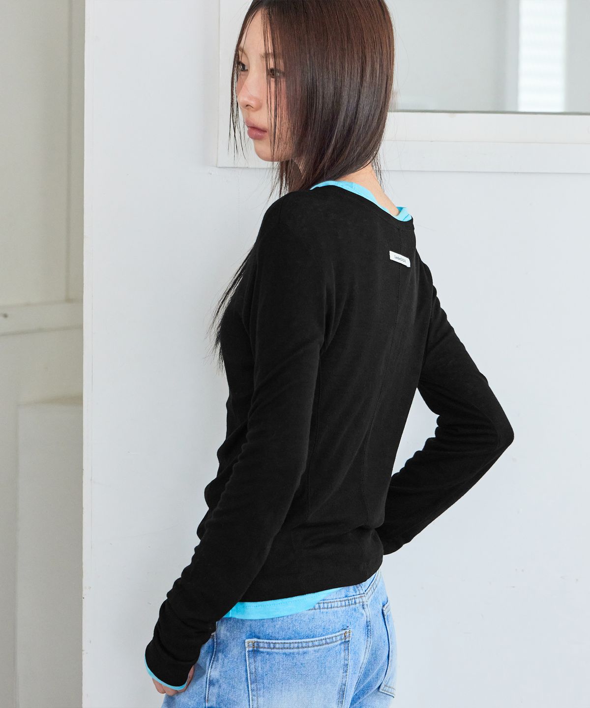 런던다다(LONDONDADA) Layered Sheer Tencel T-shirt, BLACK