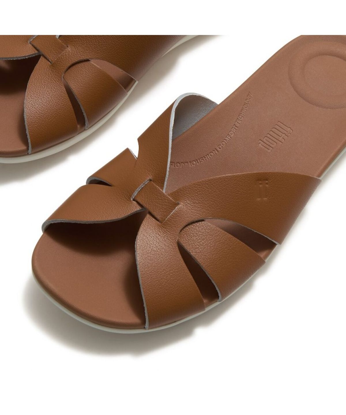 핏플랍(FITFLOP) 여성 솔레이 방수 레더 위븐 슬라이드 - 데저트 탄 (FT64K2D26B)