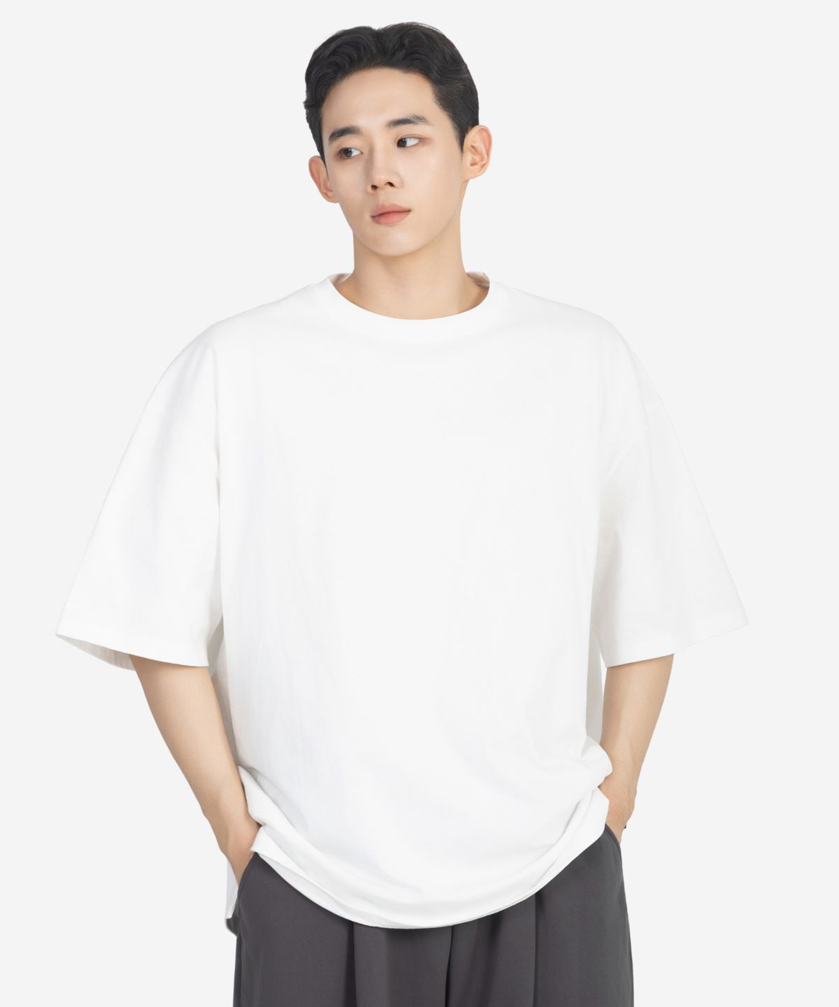 버클다운(BUCKLE DOWN) 엑스트라 - 오버핏 헤비 웨이티드 박시 티셔츠 (WHITE)