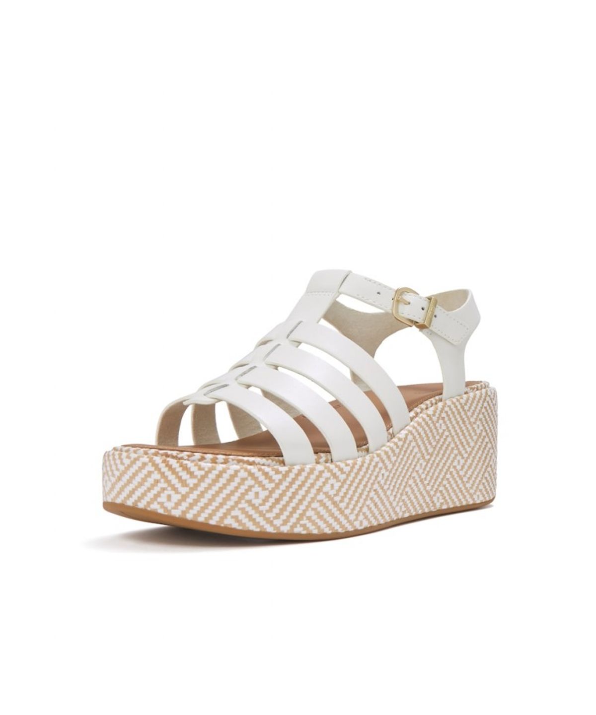 핏플랍(FITFLOP) 여성 플랫폼 그래픽 웨빙 레더 피셔맨 샌들 - 어반 화이트 (FT64K2S331)