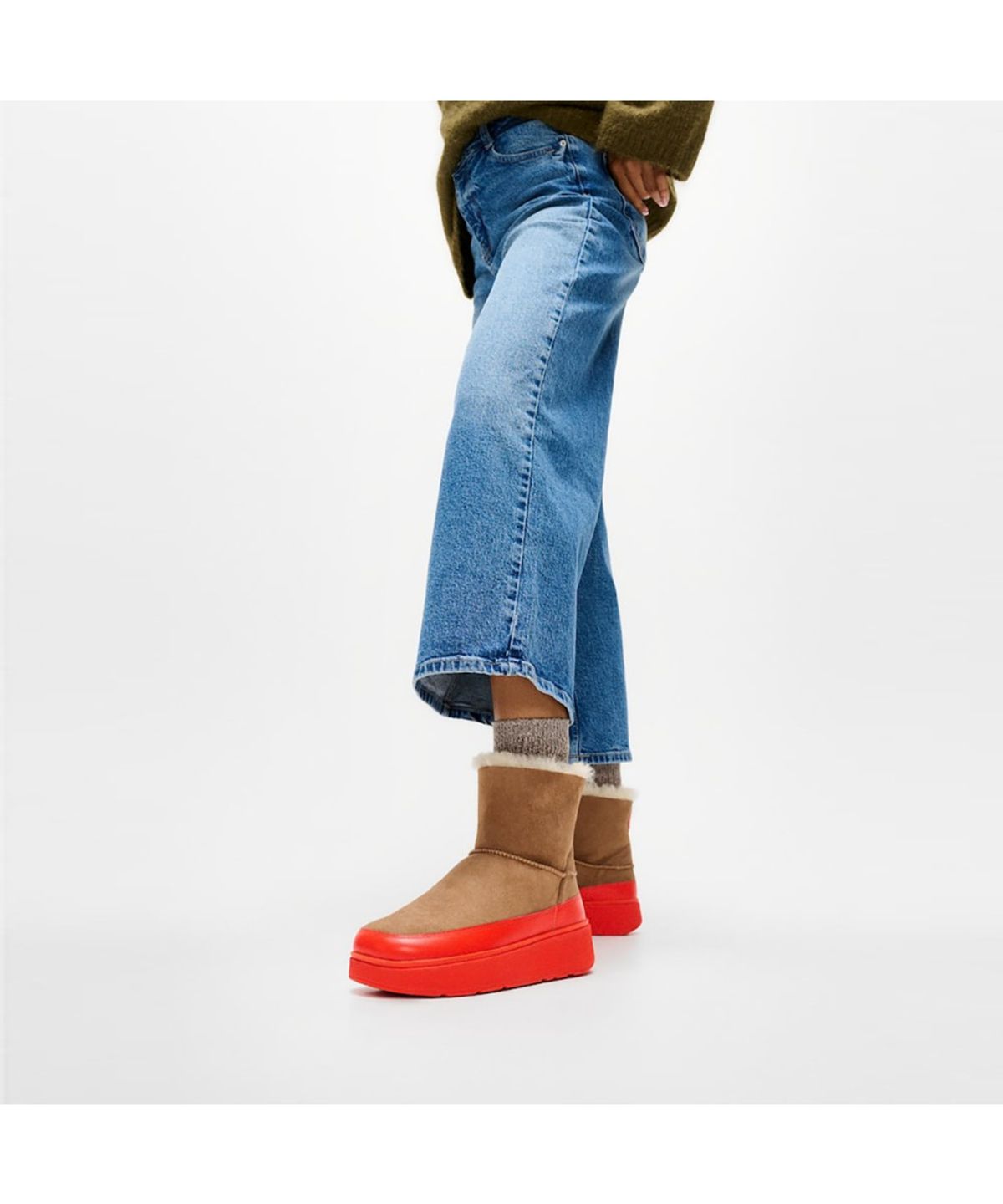 핏플랍(FITFLOP) [GEN-FF] 여성 미니 더블 페이스드 시어링 부츠 - 데저트 탄/제스티 오렌지 (FT59K2B28C)