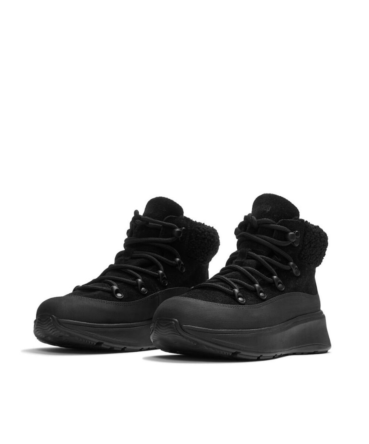 핏플랍(FITFLOP) [F-모드] 여성 테디 칼라 스웨이드 레이스업 부츠 - 올 블랙 (FT59K2B185)