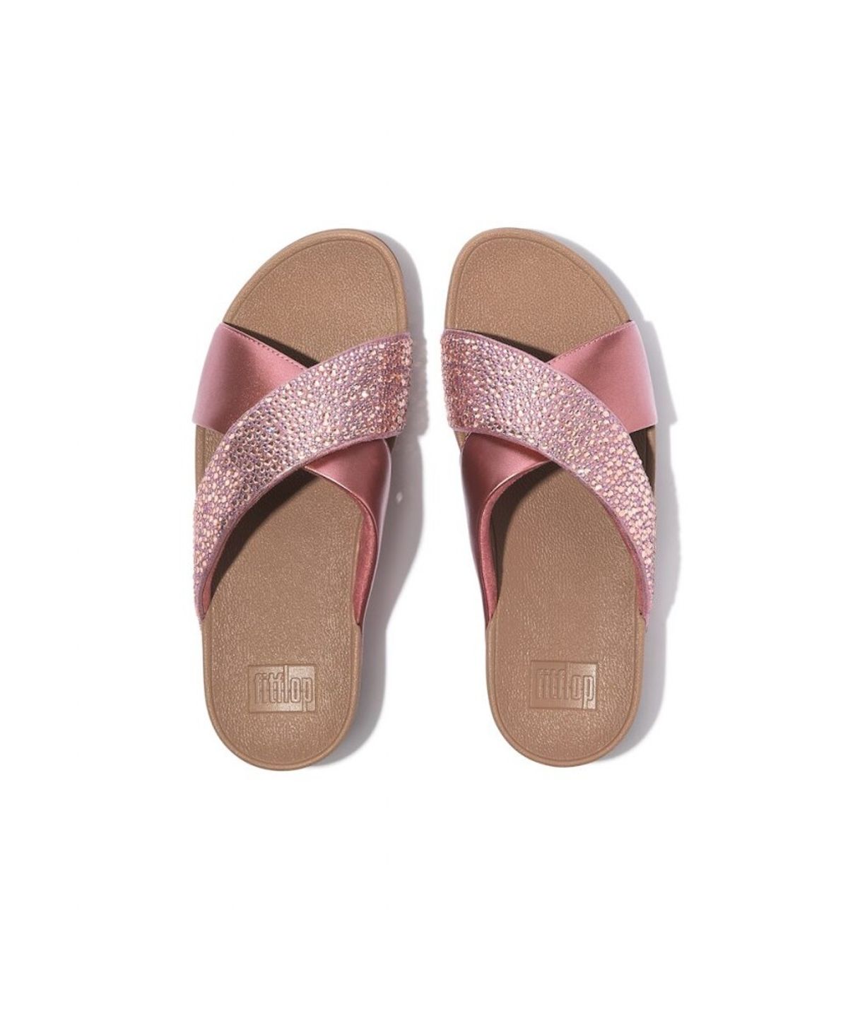 핏플랍(FITFLOP) 여성 루루 크리스탈 믹스 메탈릭 크로스 슬라이드 - 메탈릭 러스트 로즈 (FT64K2D107)