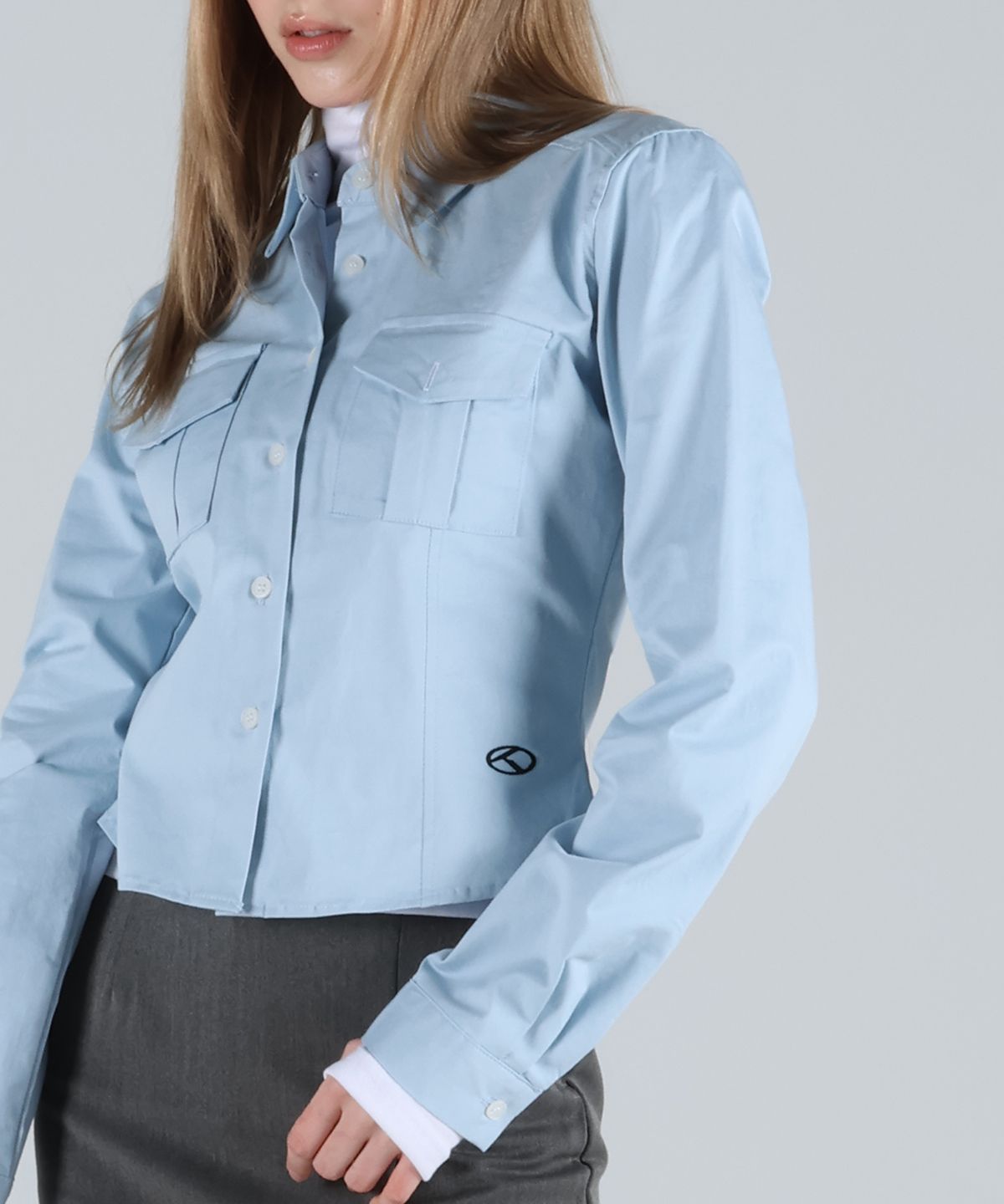 포더핏(FOR THE FIT) 프리미엄 스판 슬림 라인 크롭 셔츠_소라