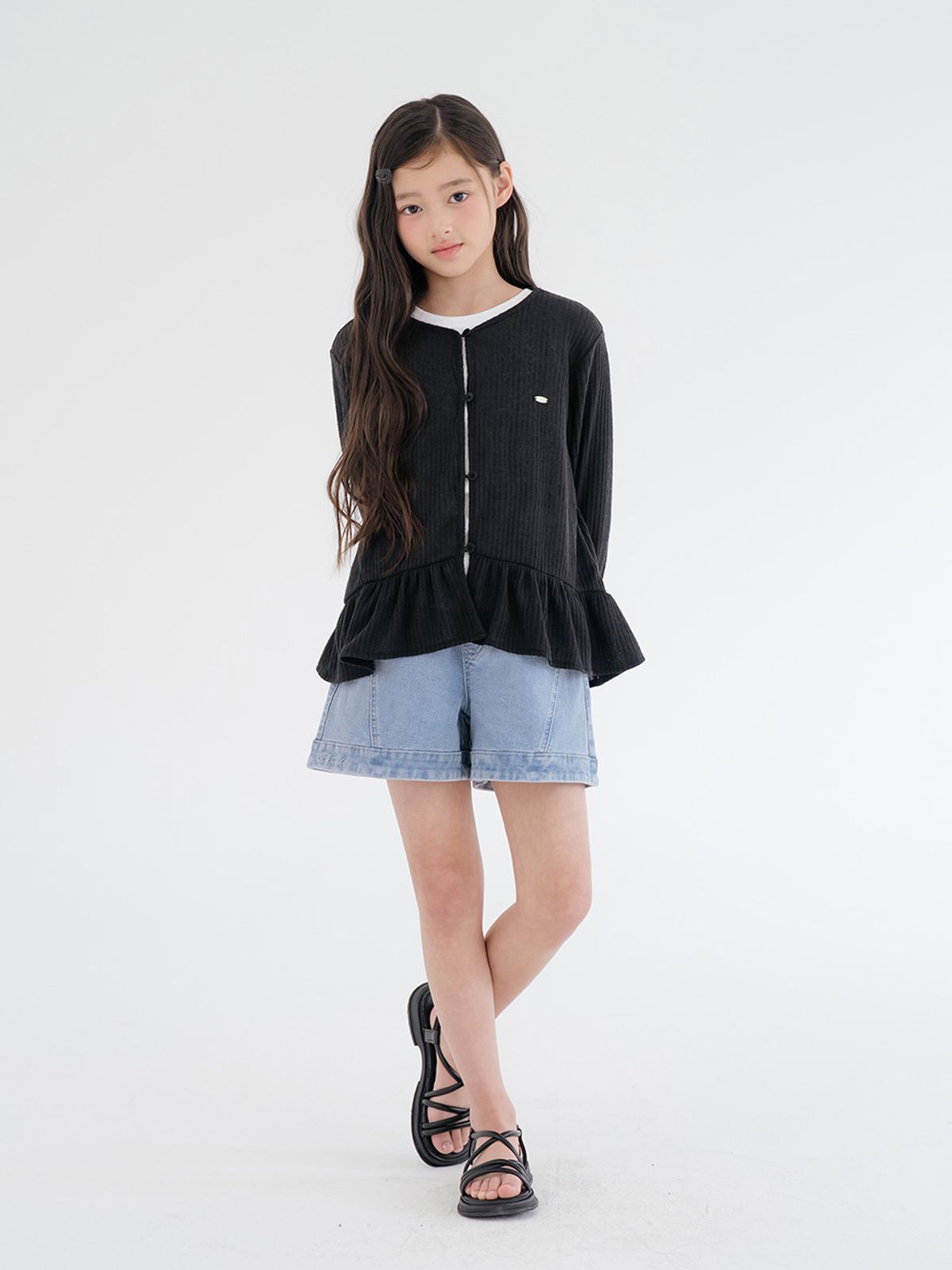 브렛테일러(BRETTAILOR) 드레이피 러플 썸머 가디건(블랙)