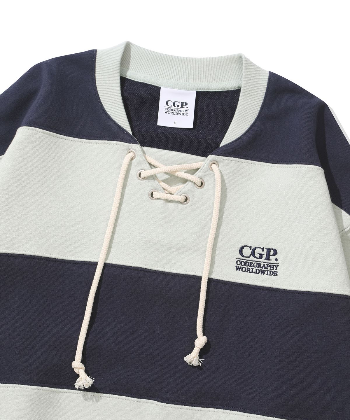 코드그라피(CGP) 스몰 스퀘어 로고 레이스업 럭비 맨투맨-민트