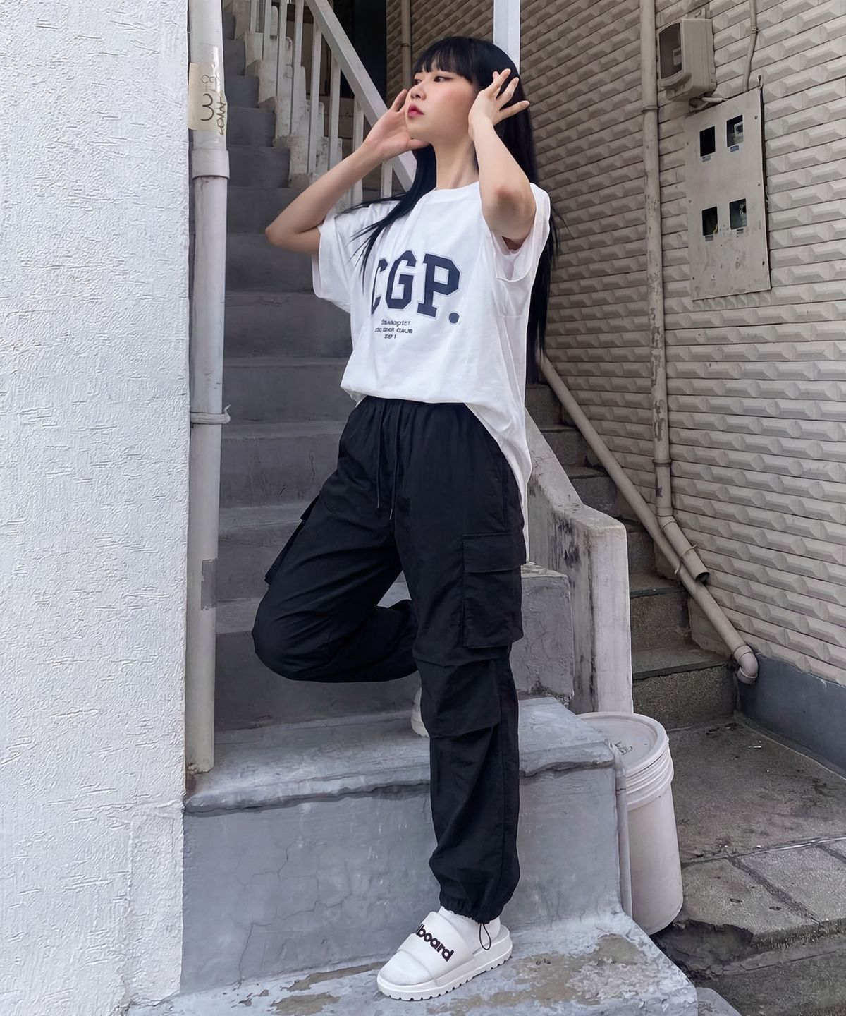 코드그라피(CGP) 나일론 카고 파라슈트 팬츠-블랙