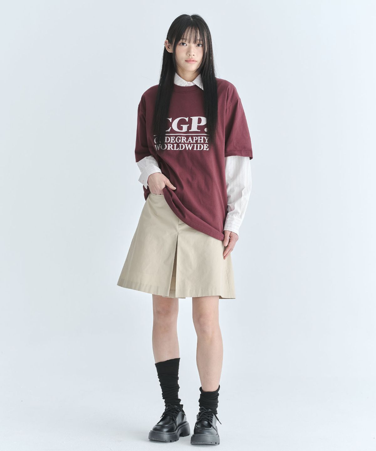 코드그라피(CGP) 스퀘어 로고 반소매 티셔츠-버건디