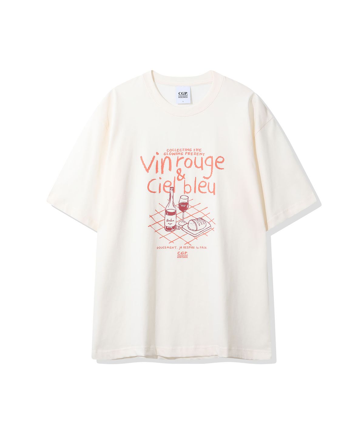 코드그라피(CGP) Vin rouge 반소매 티셔츠-크림