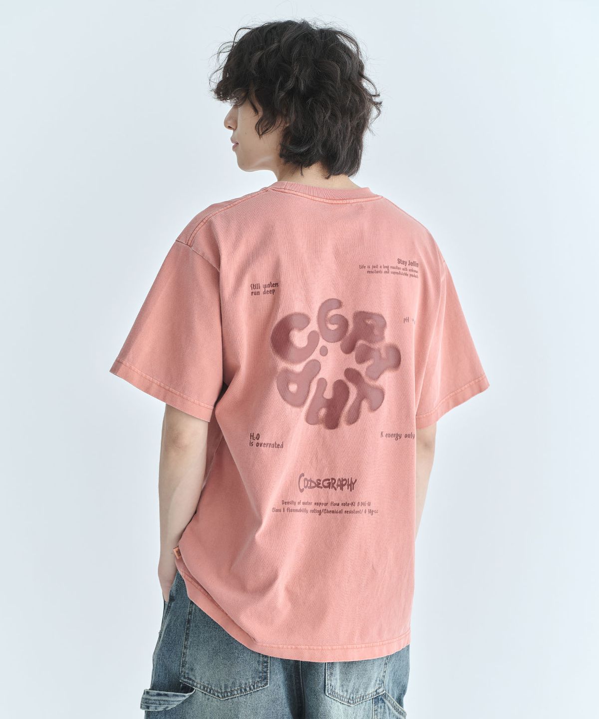 코드그라피(CGP) 라운드 C.GRAPHY 피그먼트 빅오버핏 반소매 티셔츠-코랄