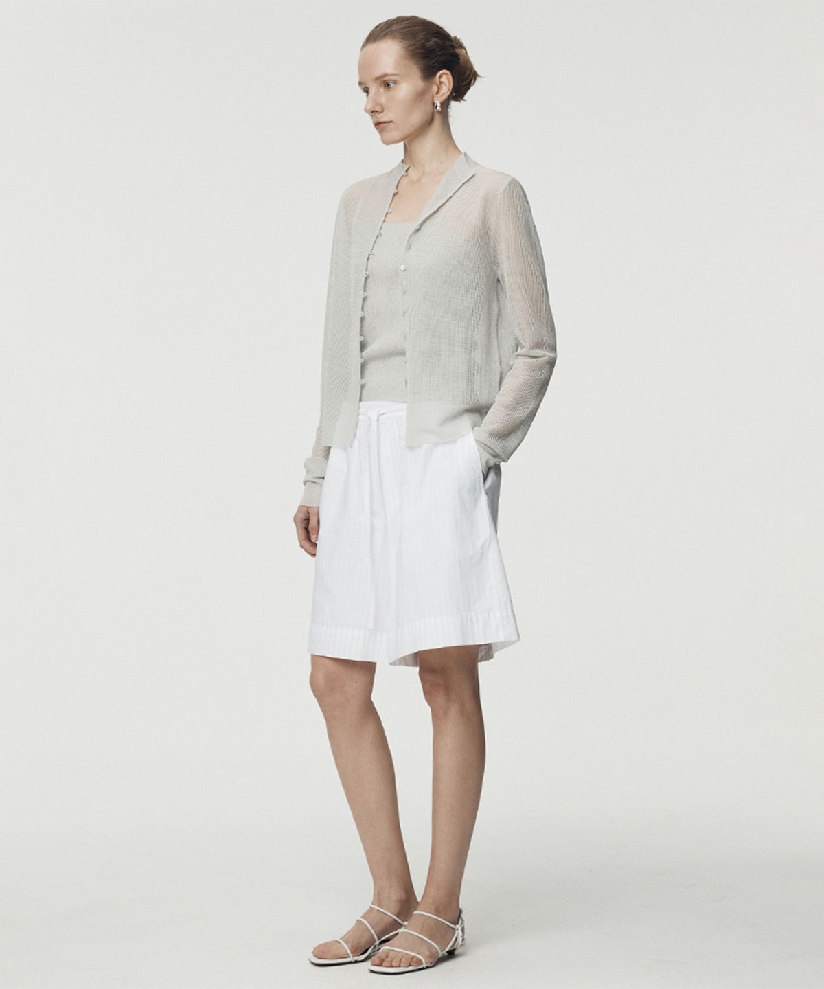 우마뭉(UMARMUNG) Sheer Cotton Cardigan With Camisole_Silver
