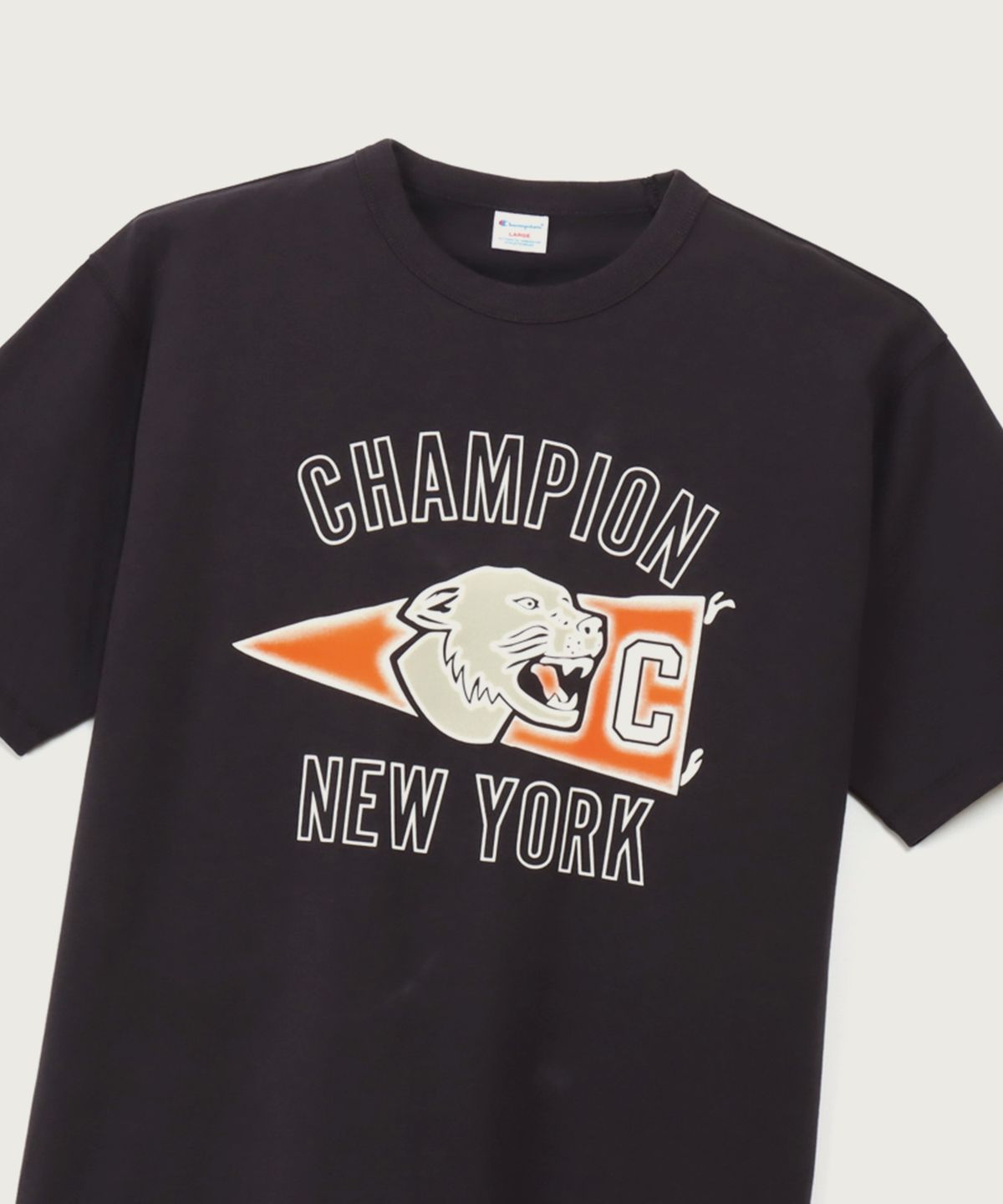 챔피온(CHAMPION) 그래픽 플로킹 티셔츠 Off Black