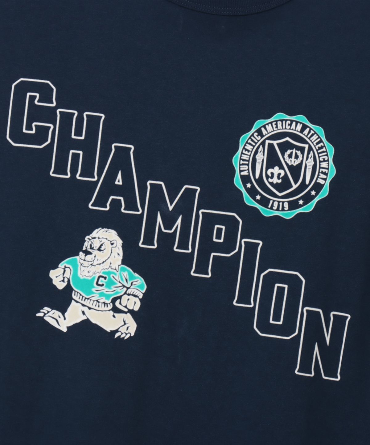 챔피온(CHAMPION) 그래픽 플로킹 티셔츠 Blue
