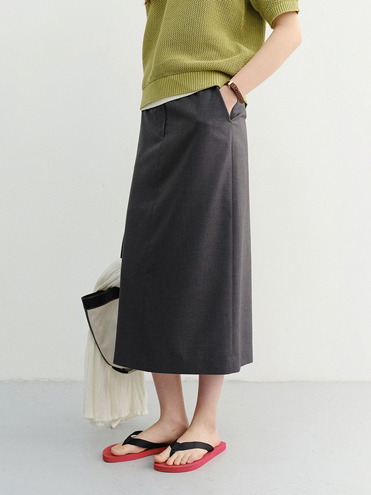 던스트(DUNST) H-LINE LONG SKIRT_UDSK6B233_DEEP GREY