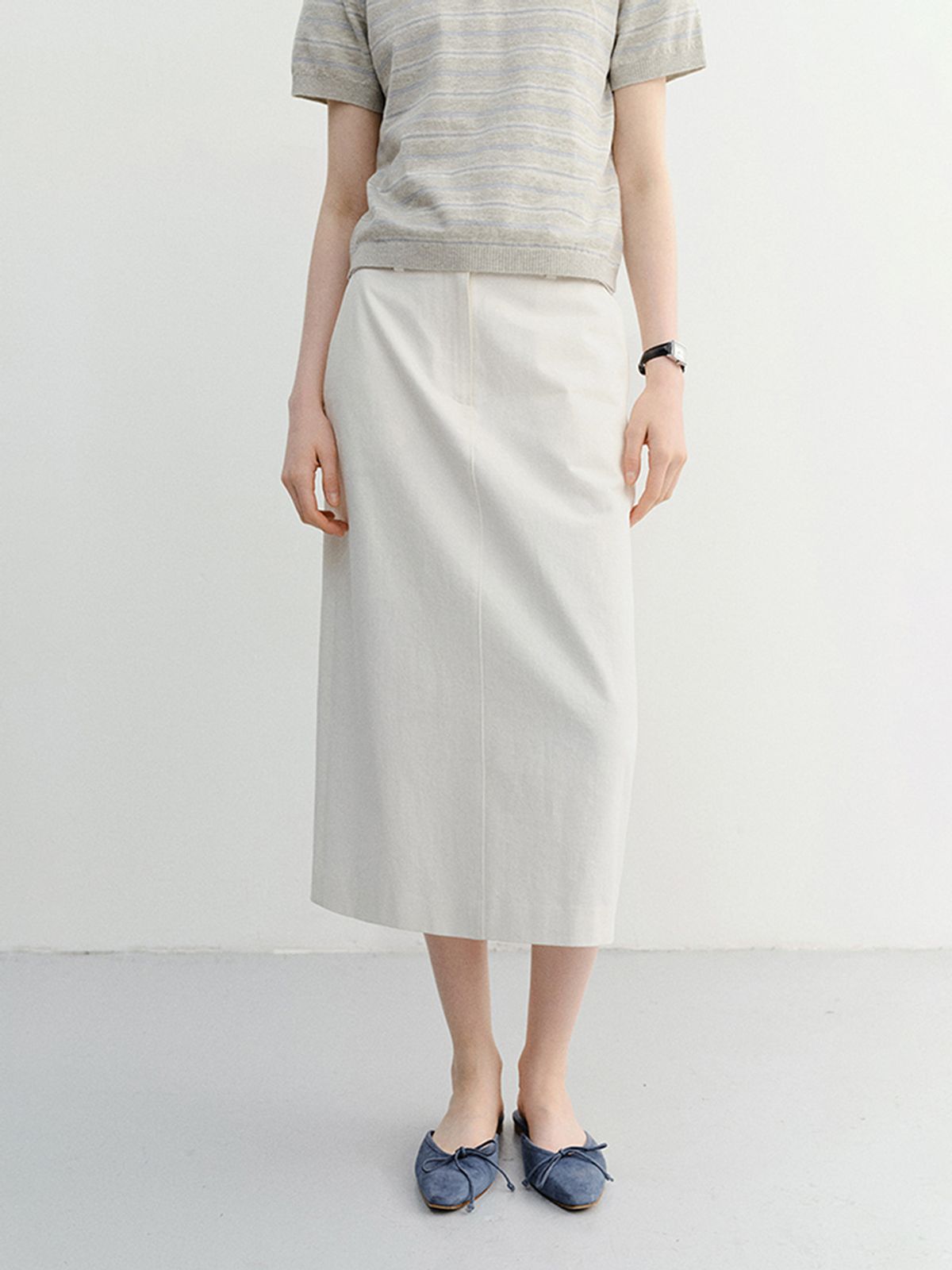 던스트(DUNST) H-LINE COTTON LONG SKIRT_UDSK6B223_OFF WHITE