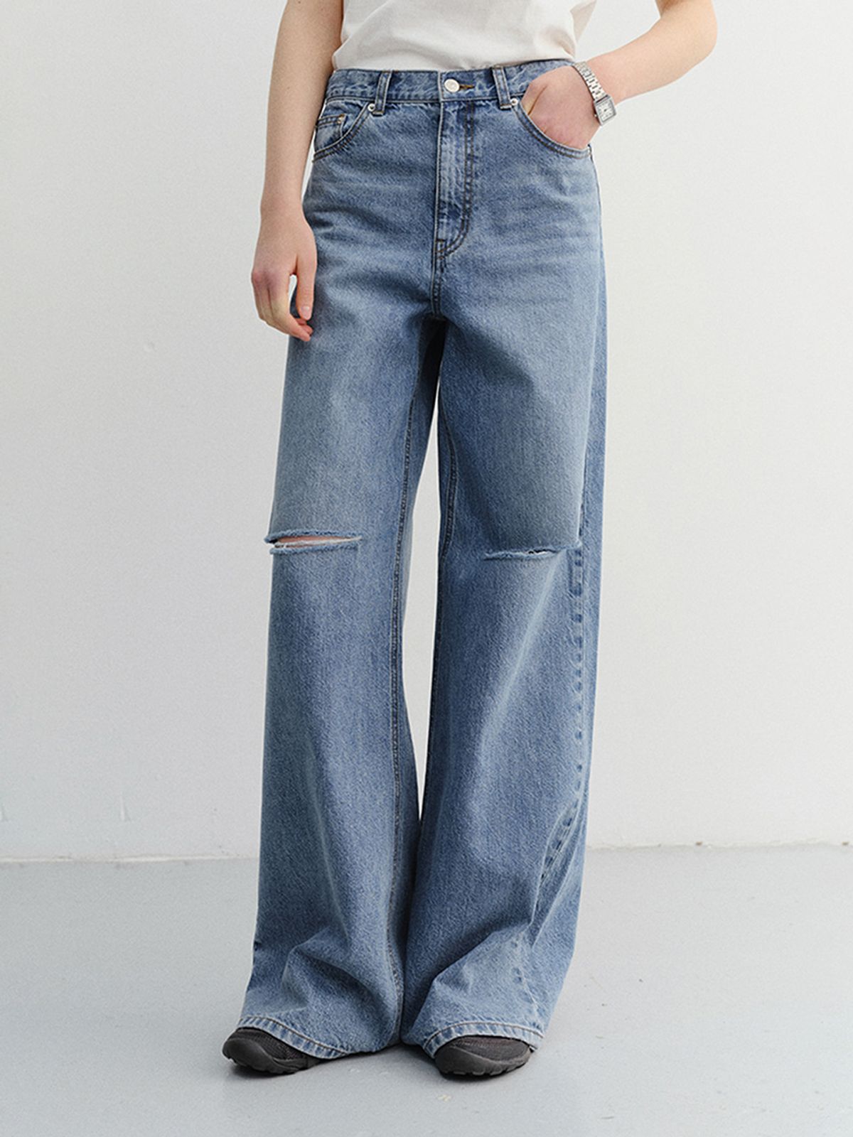 던스트(DUNST) DAMAGED WIDE JEANS_UDPA6B233_CLASSIC BLUE