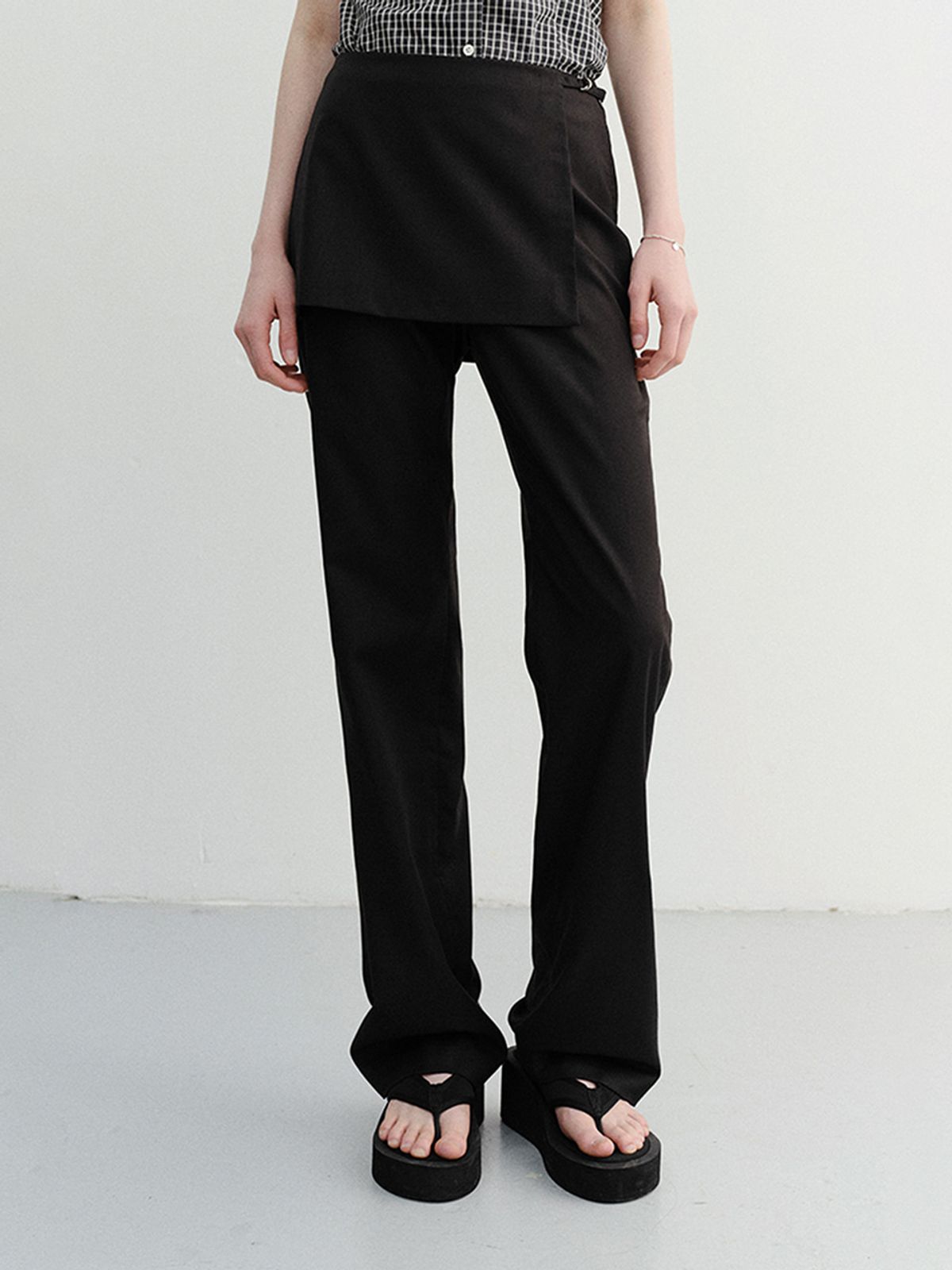 던스트(DUNST) SKIRT LAYERED SLIM PANTS_UDPA6B226_BLACK