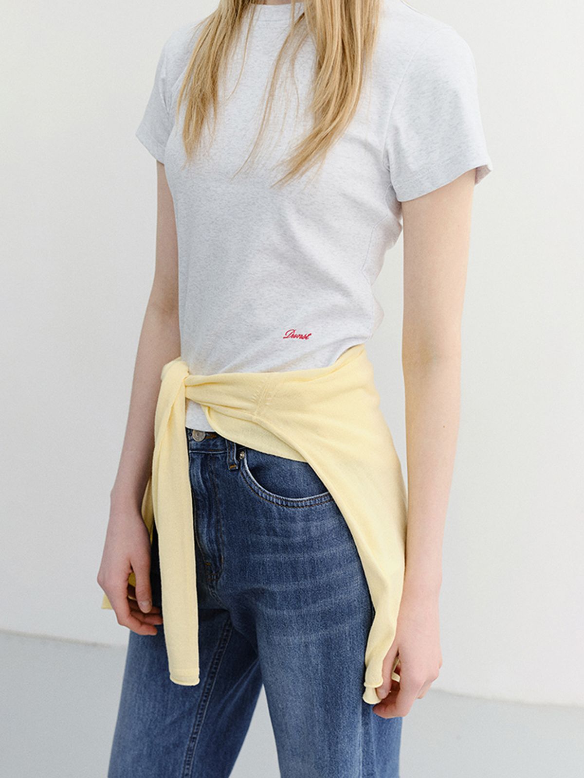 던스트(DUNST) CURVED HEM SLIM TOP_UDTS6B225_LIGHT MELANGE GREY