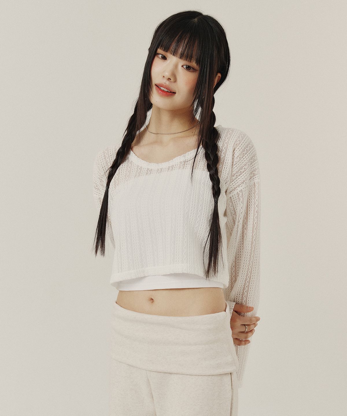 꾸아페(QUAFE) LONG SLEEVE COVER-UP KNIT TOP_2color