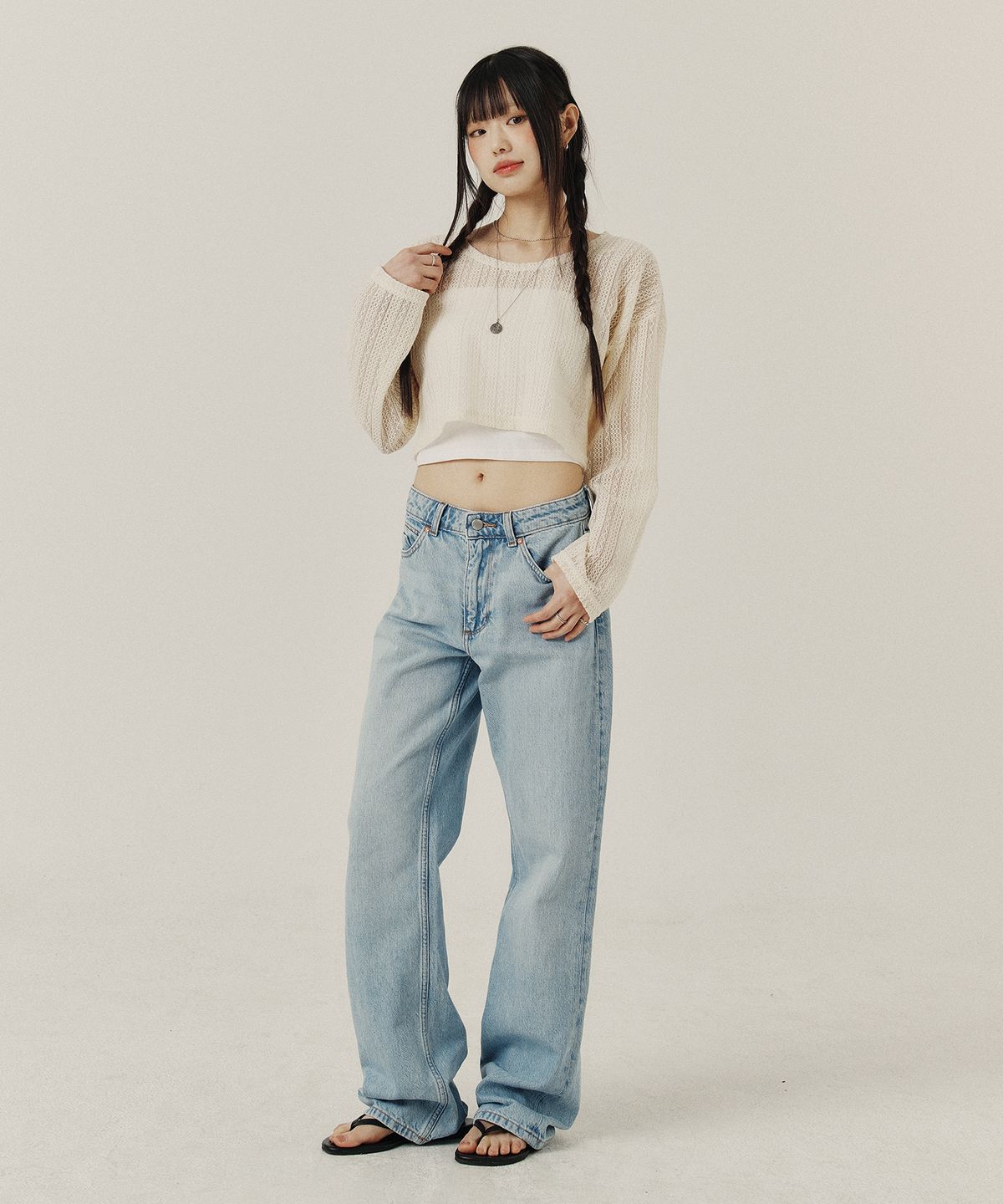 꾸아페(QUAFE) LONG SLEEVE COVER-UP KNIT TOP_2color
