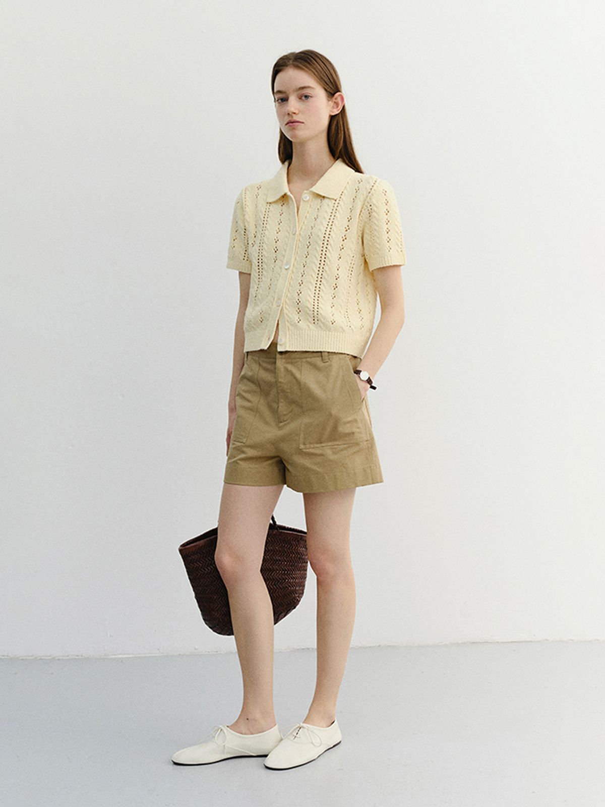 던스트(DUNST) COLLARED HALF SLEEVE CARDIGAN_UDSW6B223_BUTTER