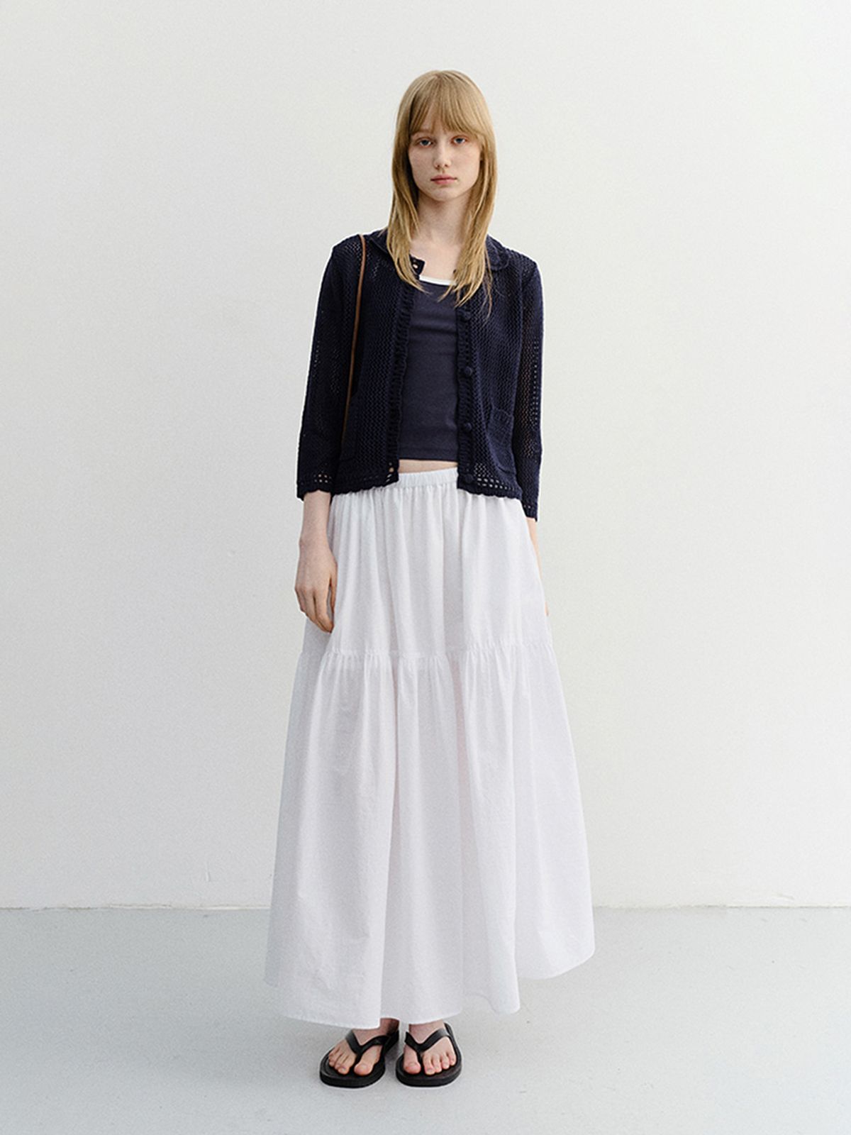 던스트(DUNST) CROCHET COLLARED CARDIGAN_UDSW6B221_NAVY
