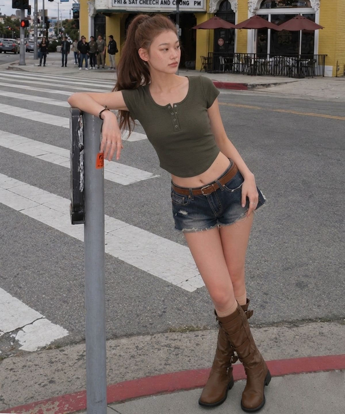 꾸아페(QUAFE) BUTTON SLIM ROUND T-SHIRT_3color