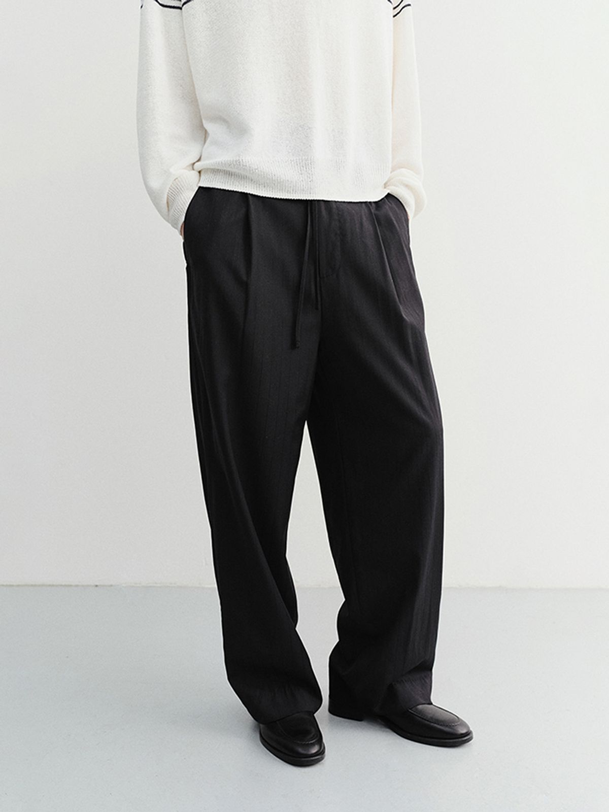 던스트 포 맨(DUNST FOR MEN) LOUNGE WOOL SLACKS_UDPA6B321_BLACK STRIPE