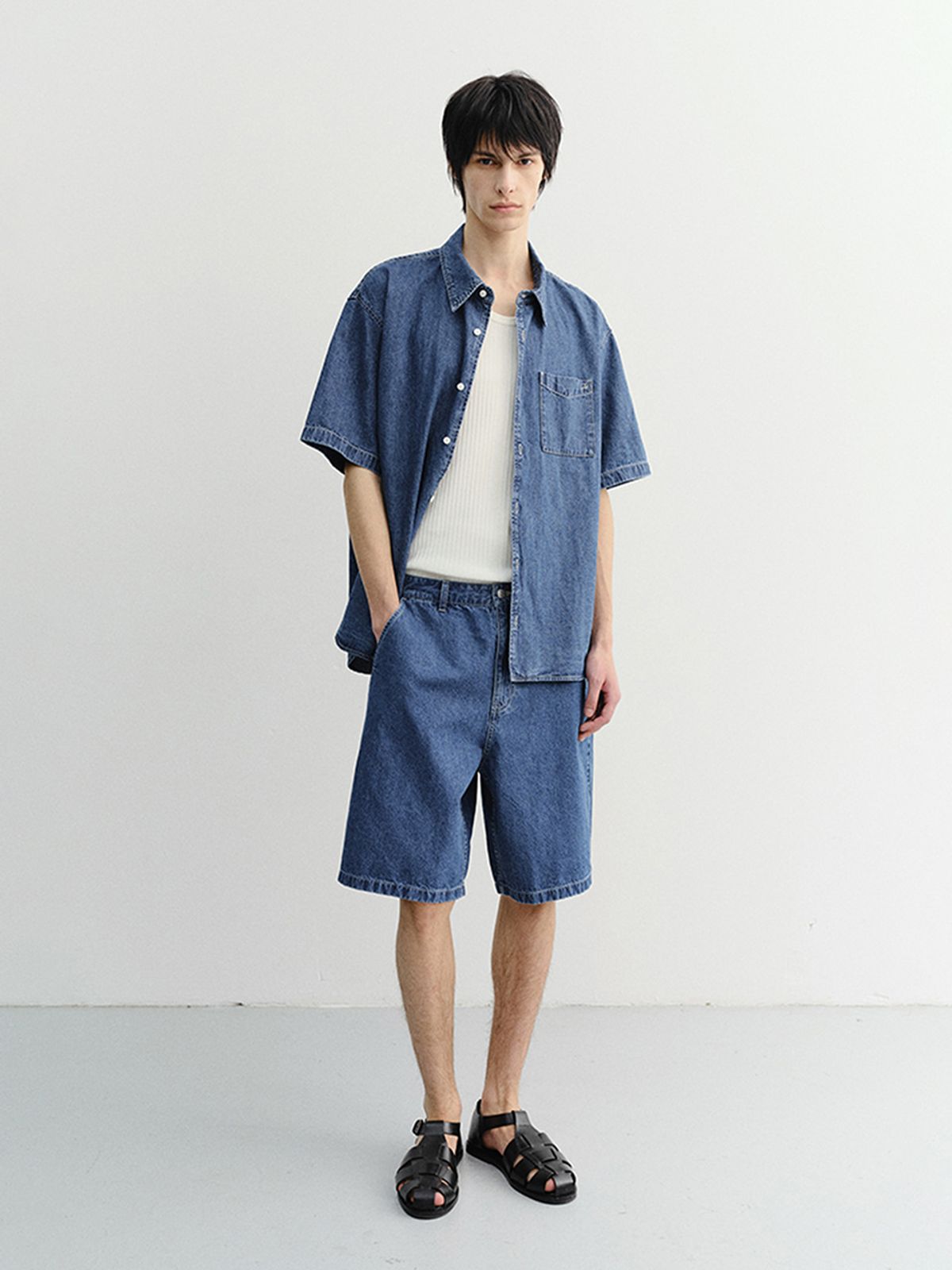 던스트 포 맨(DUNST FOR MEN) LINEN DENIM SHIRT_UNISEX_UDSH6B129_CLASSIC BLUE