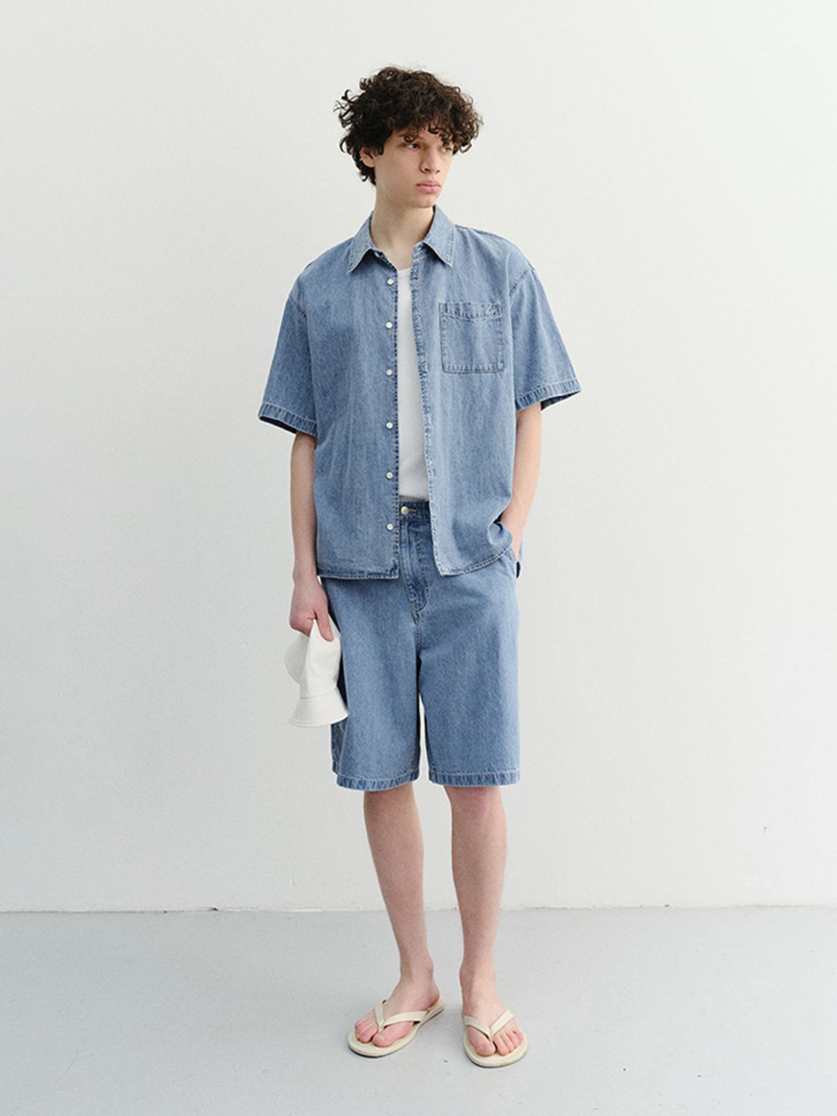 던스트 포 맨(DUNST FOR MEN) LINEN DENIM SHIRT_UNISEX_UDSH6B129_LIGHT BLUE