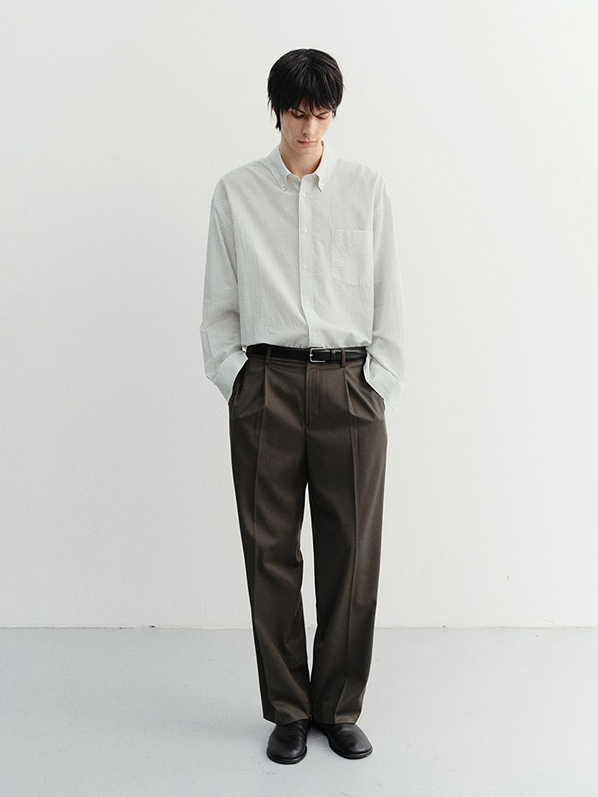 던스트 포 맨(DUNST FOR MEN) CLASSIC STRIPED BD OVERSHIRT_UNISEX_UDSH6B125_CREAM