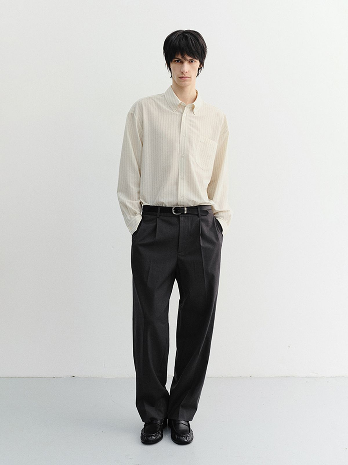 던스트 포 맨(DUNST FOR MEN) CLASSIC STRIPED BD OVERSHIRT_UNISEX_UDSH6B125_BEIGE