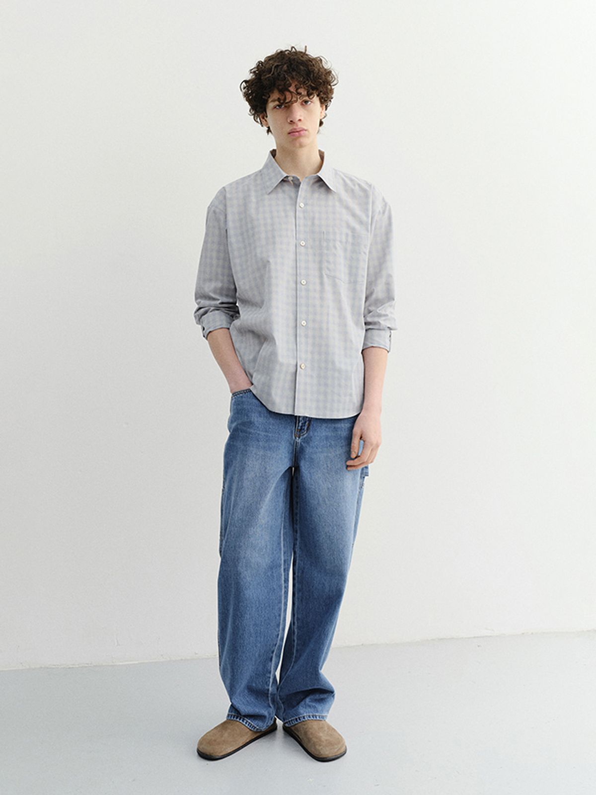 던스트 포 맨(DUNST FOR MEN) CROPPED CHECKED SHIRT_UNISEX_UDSH6A116_SOFT BLUE CHECK