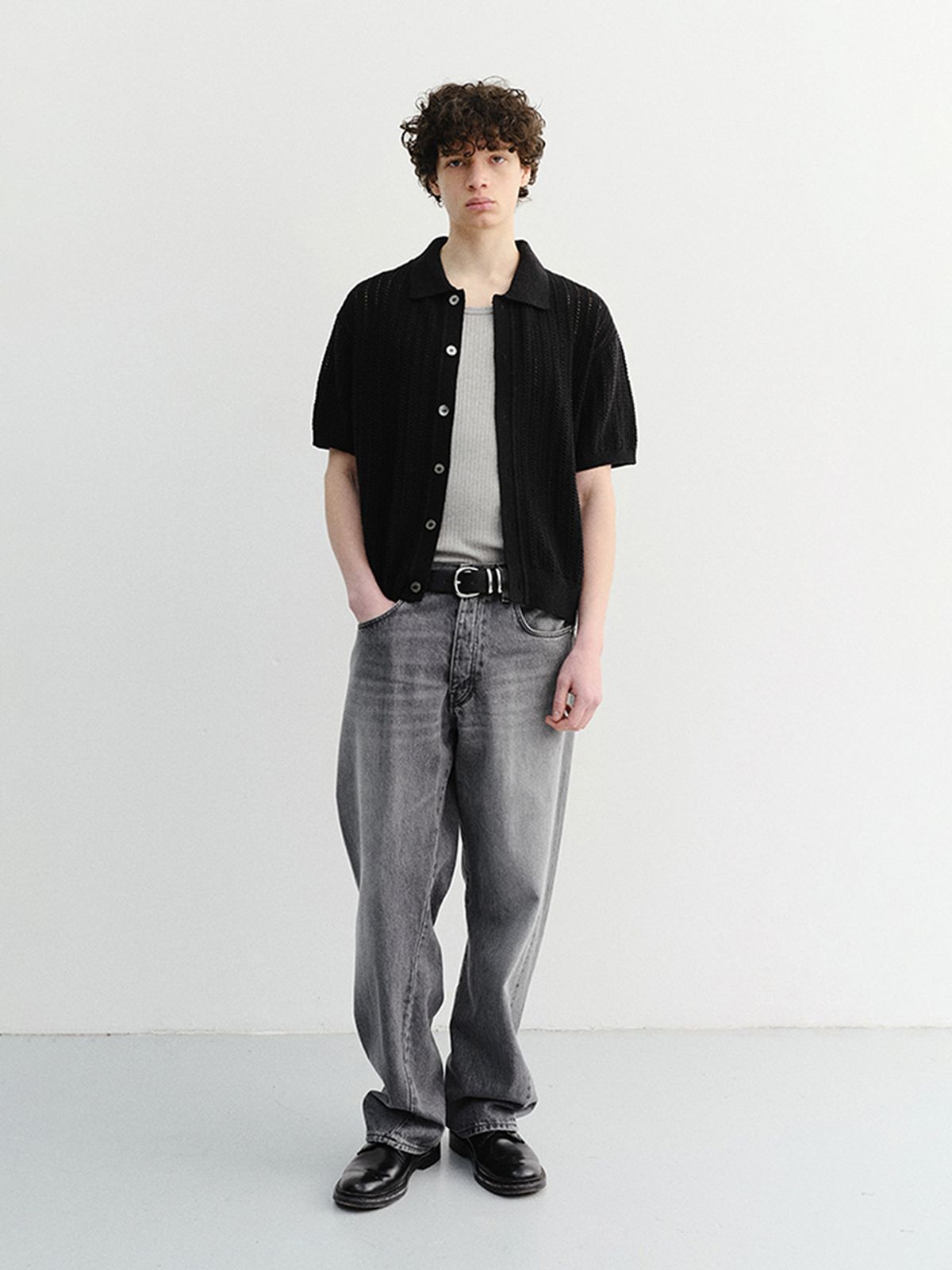 던스트 포 맨(DUNST FOR MEN) CROCHET COLLARED CARDIGAN_UDSW6B321_BLACK