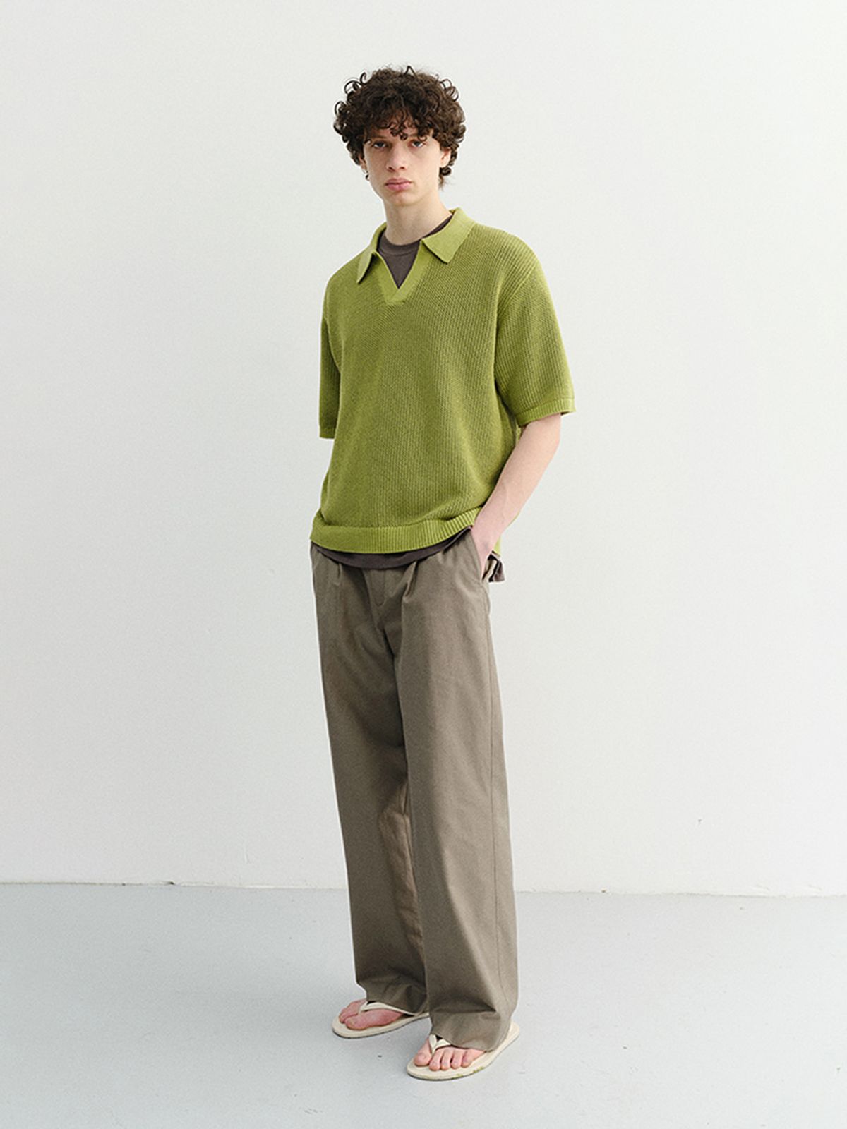 던스트 포 맨(DUNST FOR MEN) CHUNKY POLO KNIT_UNISEX_UDSW6B126_OLIVE