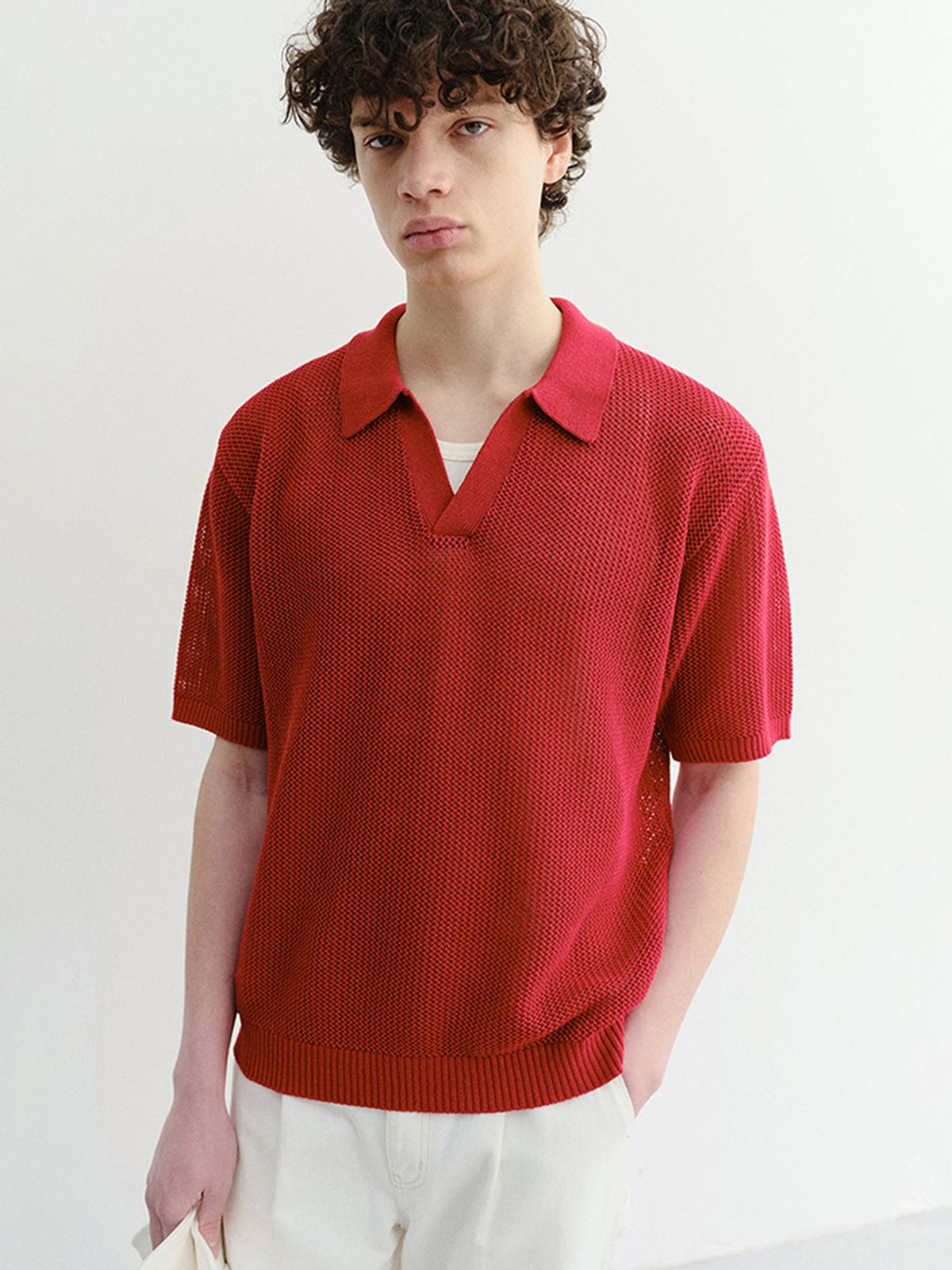 던스트 포 맨(DUNST FOR MEN) CHUNKY POLO KNIT_UNISEX_UDSW6B126_RED
