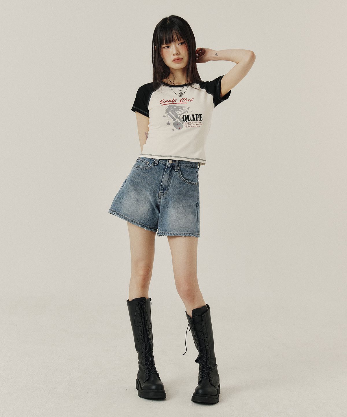 꾸아페(QUAFE) RAGLAN GRAPHIC SLIM T-SHIRT_2color
