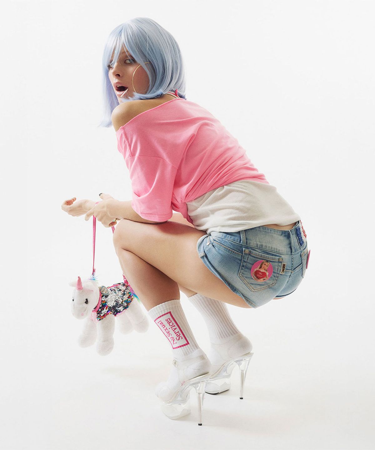 스컬프터(SCULPTOR) Studded Denim Shorts Light Blue